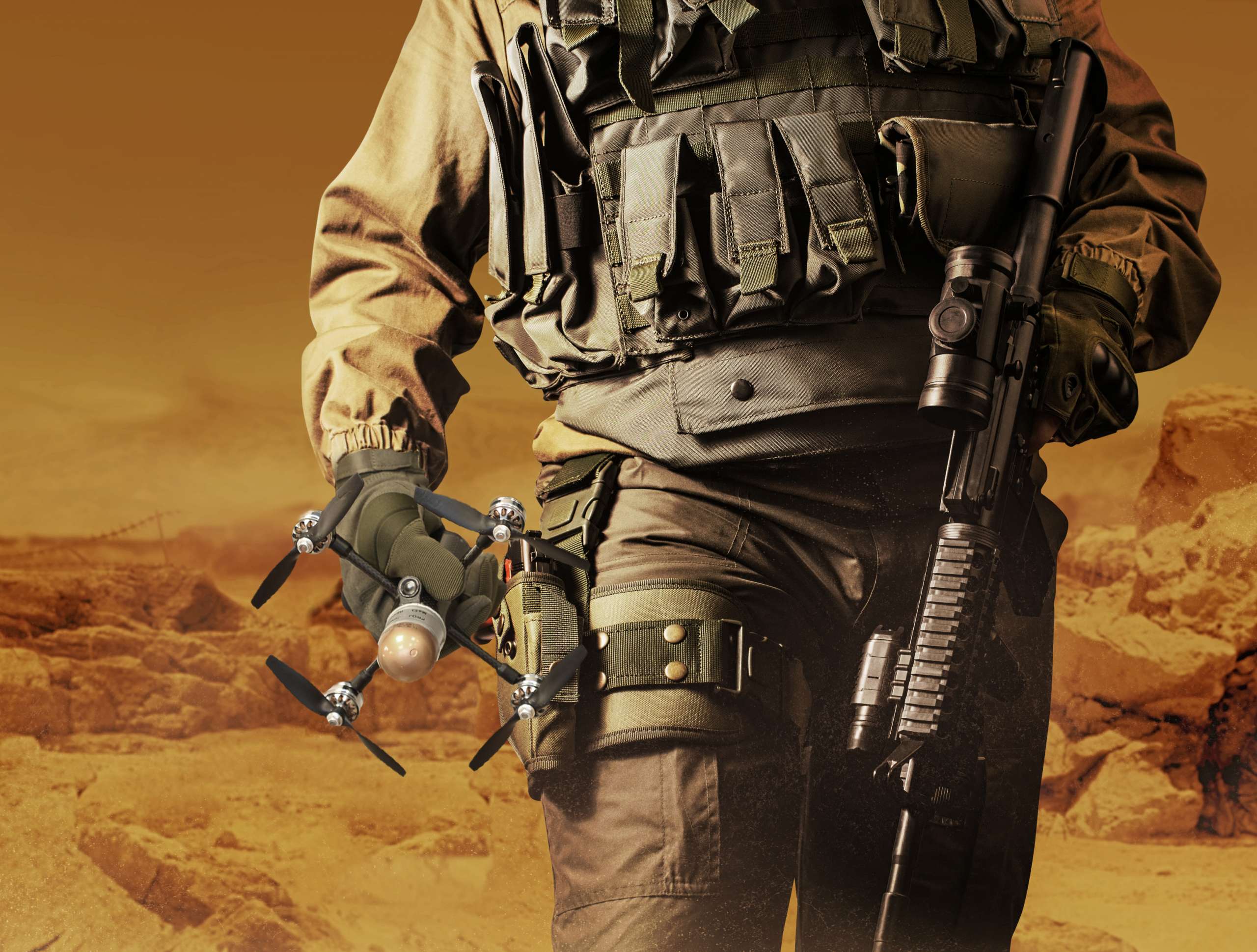 Soldier in military outfit.